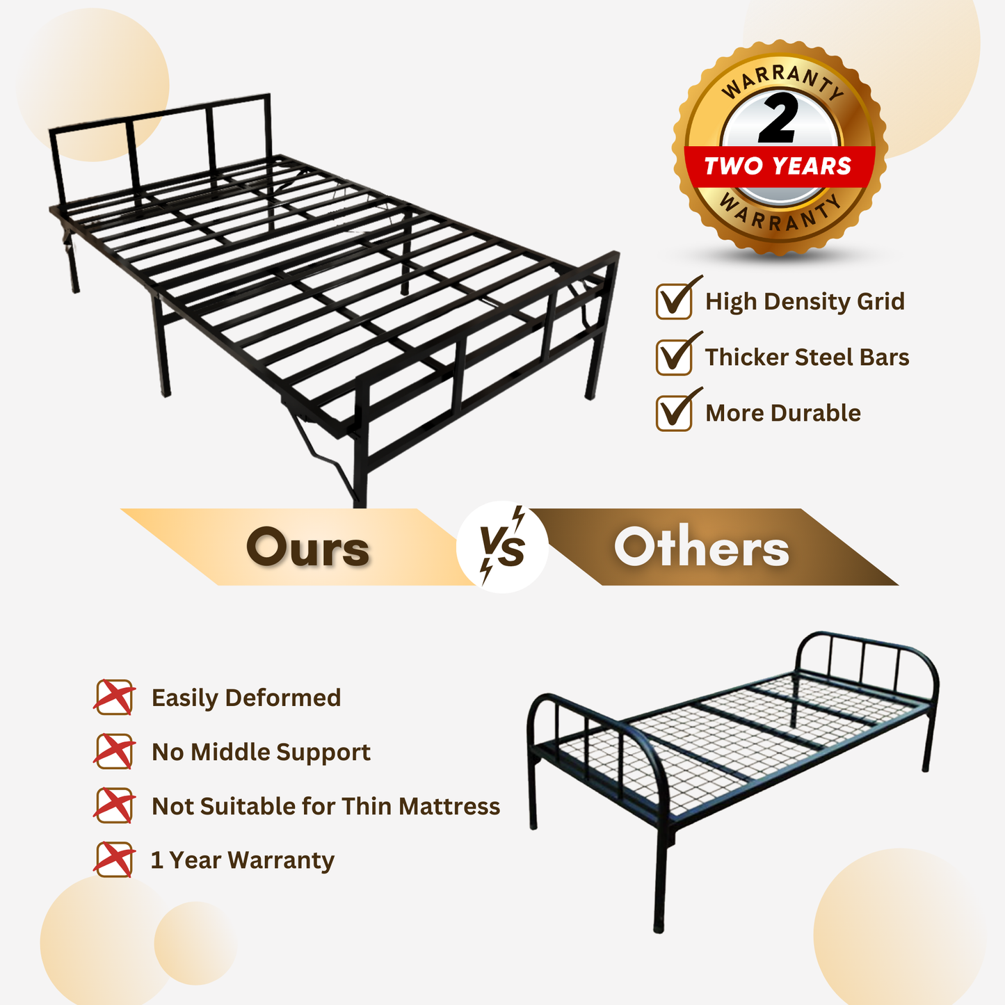ARLAVYA Queen Size Metal Bed 6.5ft X 5ft