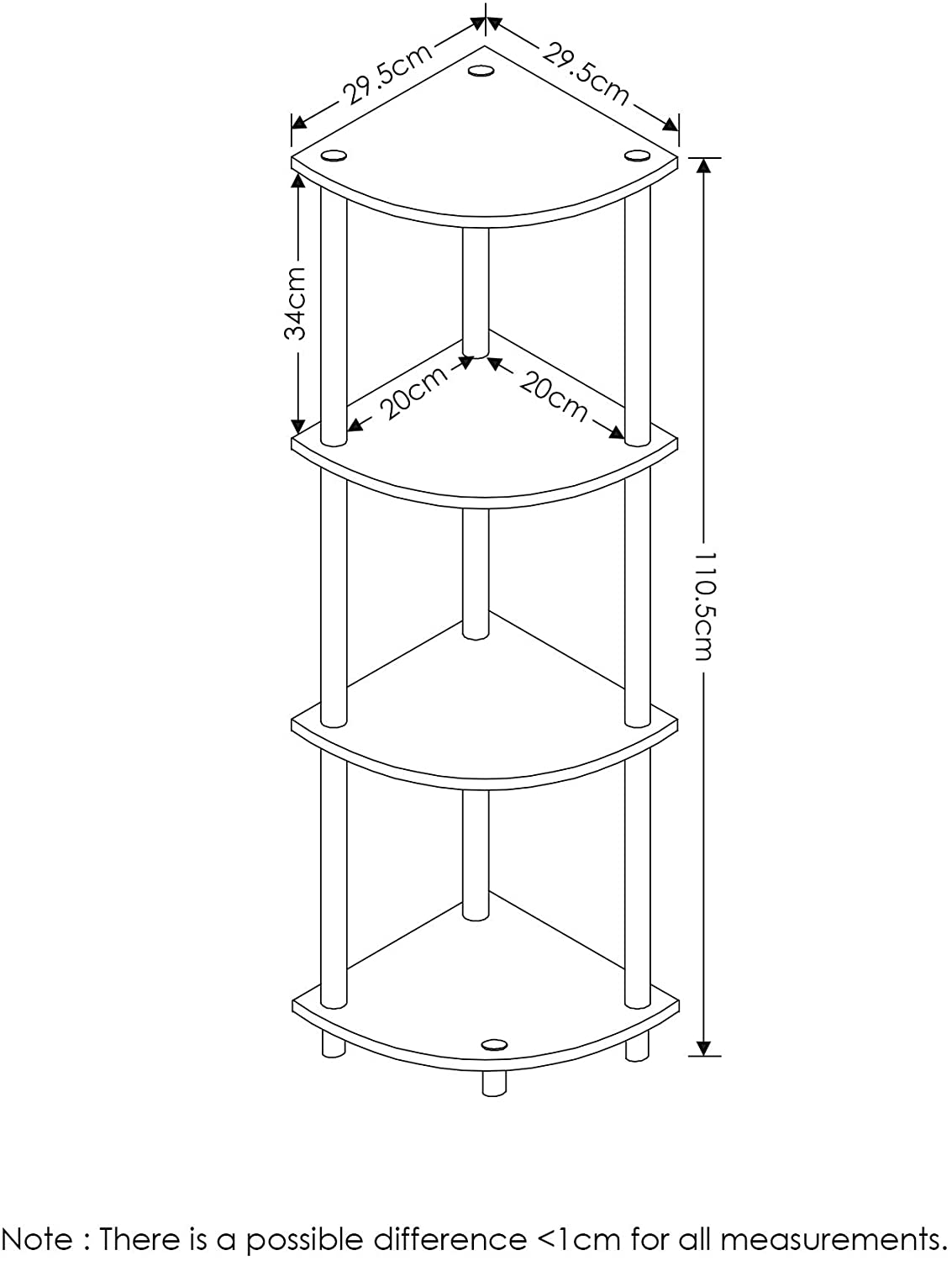 ARLAVYA Engineered Wood 4 Tier Floor Standing Corner Shelf (Do-It-Yourself)