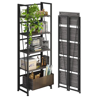 ARLAVYA Powder Coated and Engineered Wood 5-Tier Foldable Storage Rack Book Shelf Utility Organizer