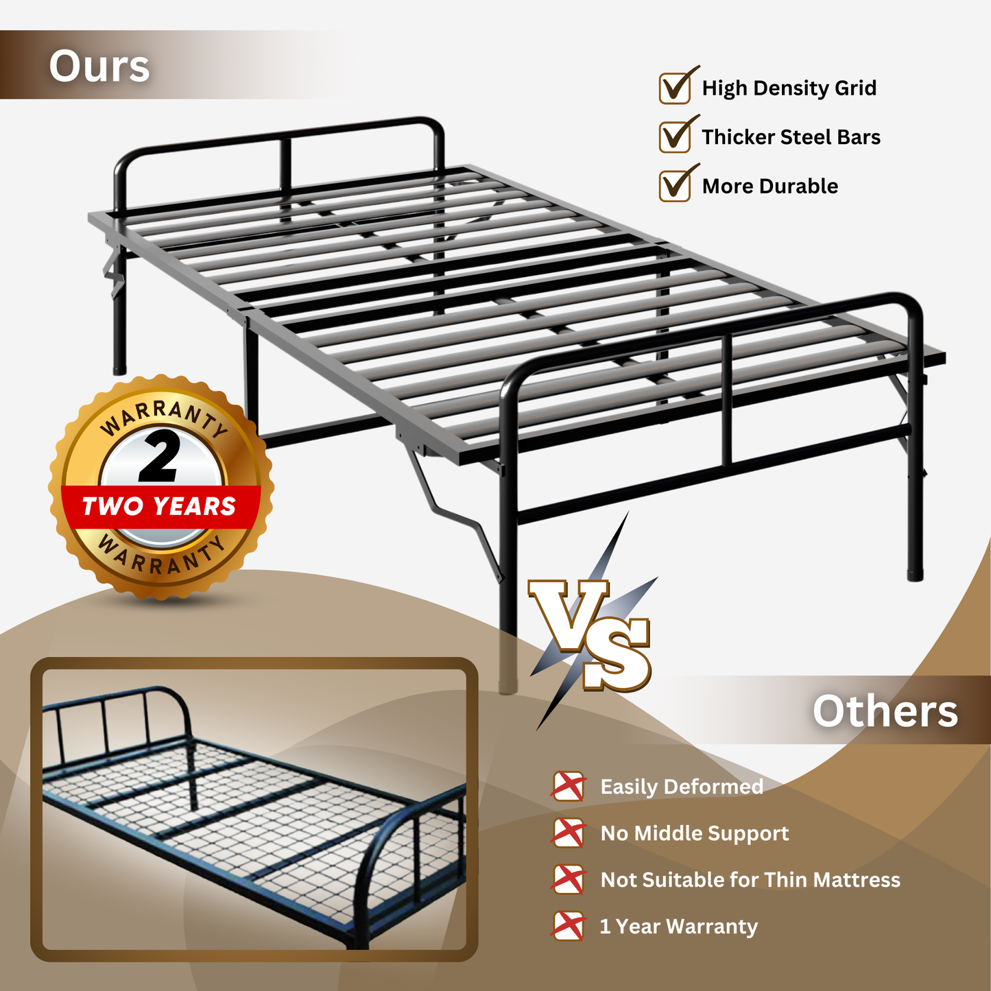 ARLAVYA Folding Metal Bed 6'X2'6"