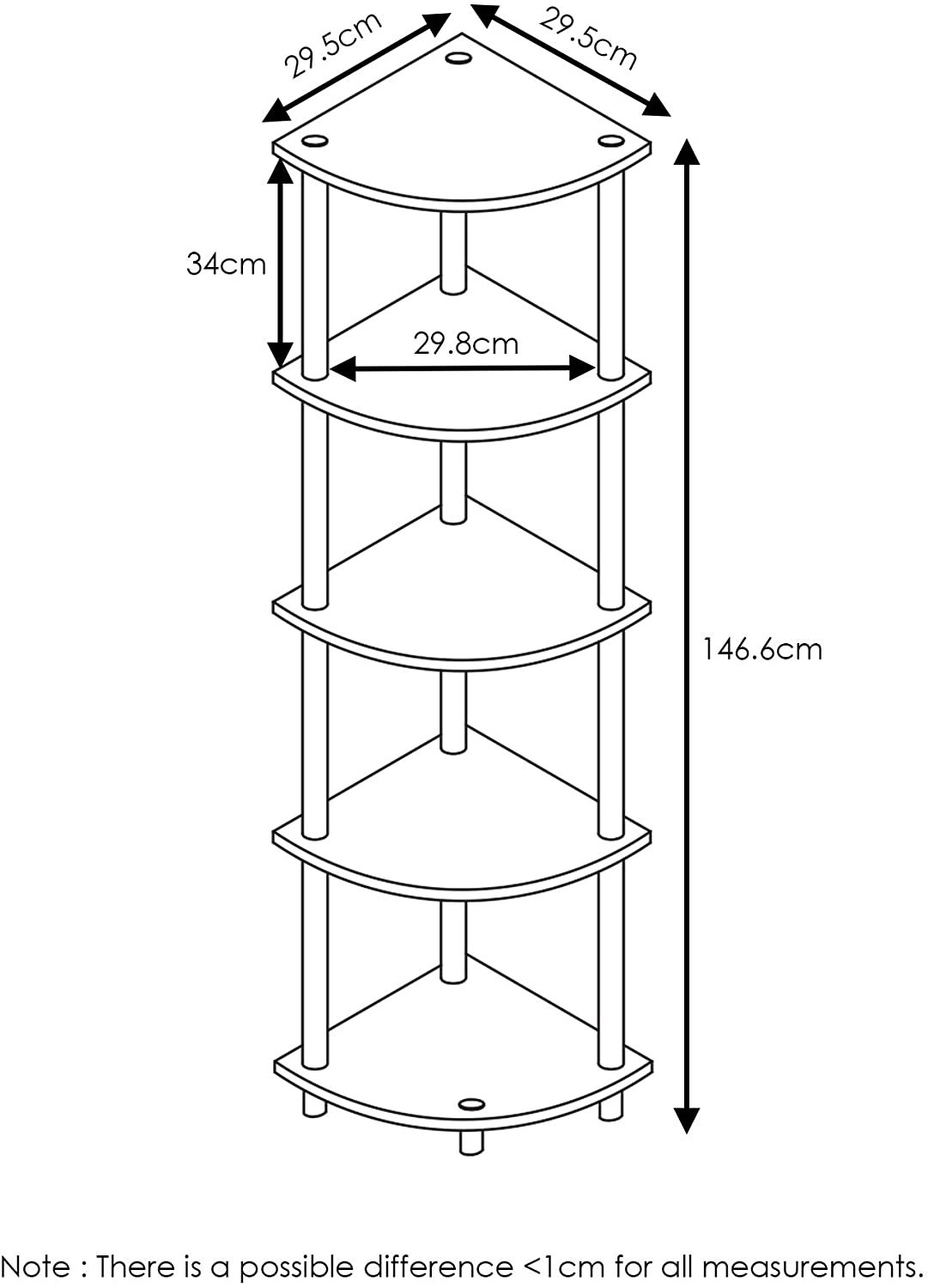 ARLAVYA Engineered Wood 5 Tier Floor Standing Corner Shelf (Do-It-Yourself)