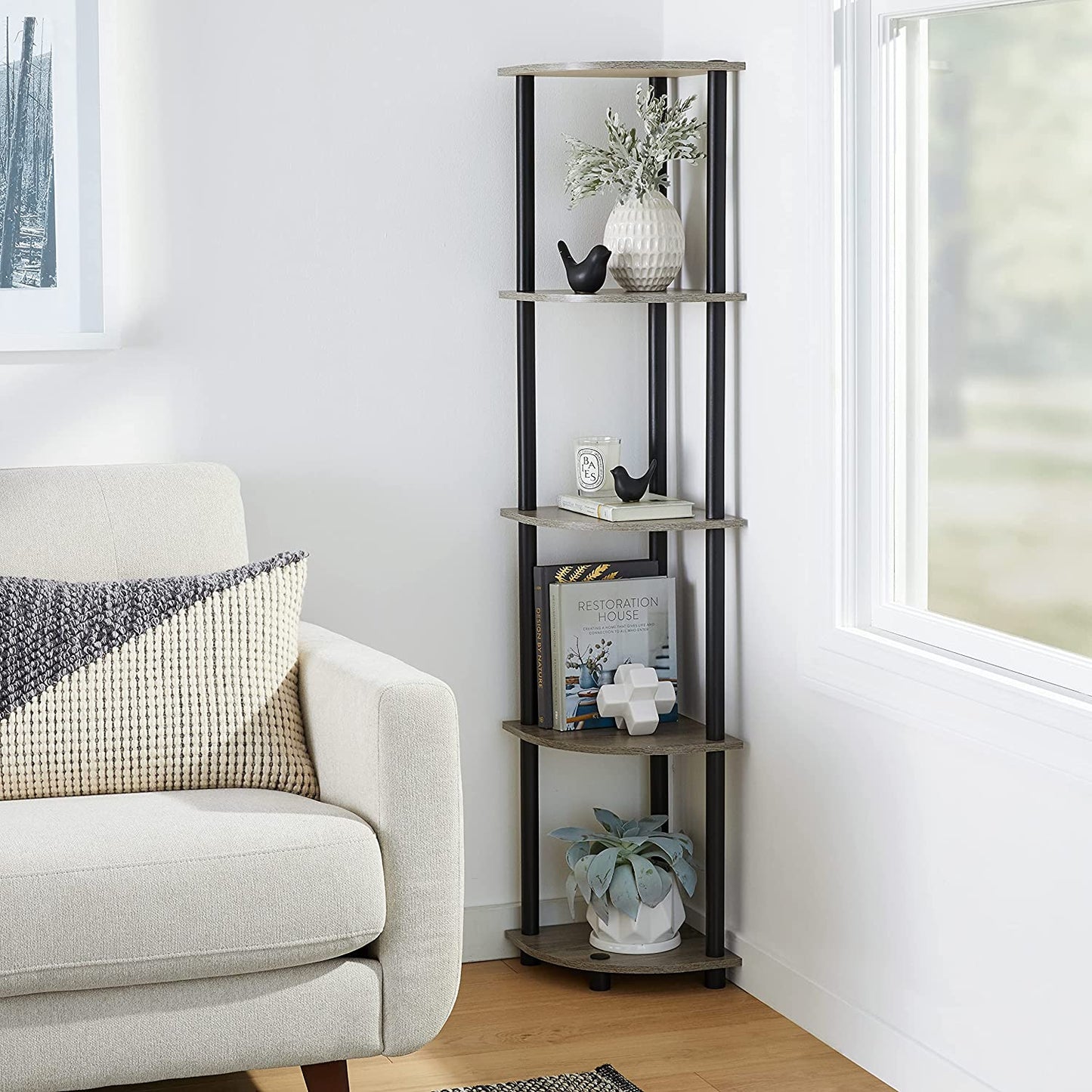 ARLAVYA Engineered Wood 5 Tier Floor Standing Corner Shelf (Do-It-Yourself)