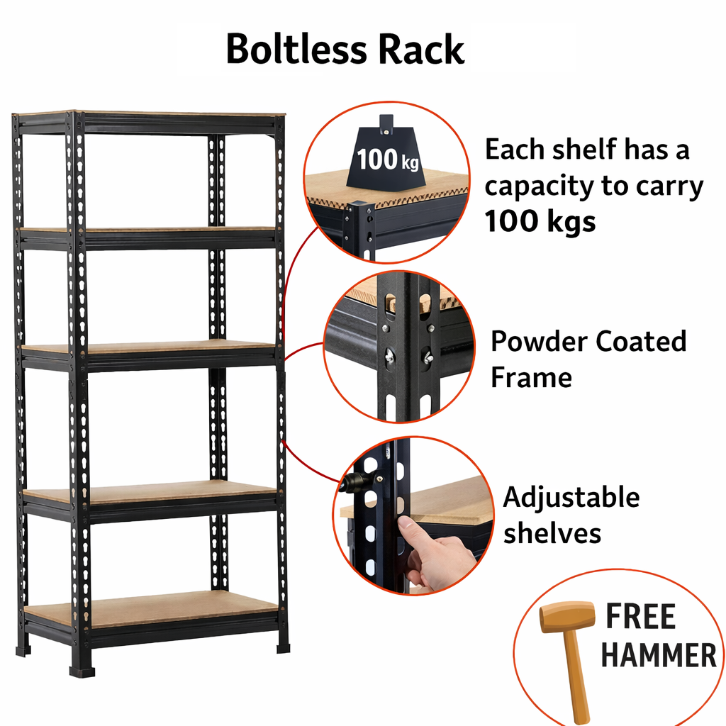 ARLAVYA Heavy Duty 5-Tier Multipurpose Adjustable Boltless Storage Rack and Shelves, Display Unit