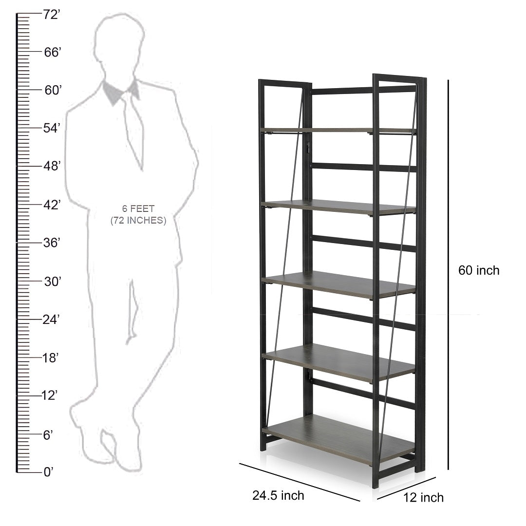 ARLAVYA Powder Coated and Engineered Wood 5-Tier Foldable Storage Rack Book Shelf Utility Organizer