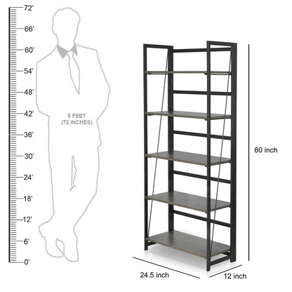 ARLAVYA Powder Coated and Engineered Wood 5-Tier Foldable Storage Rack Book Shelf Utility Organizer