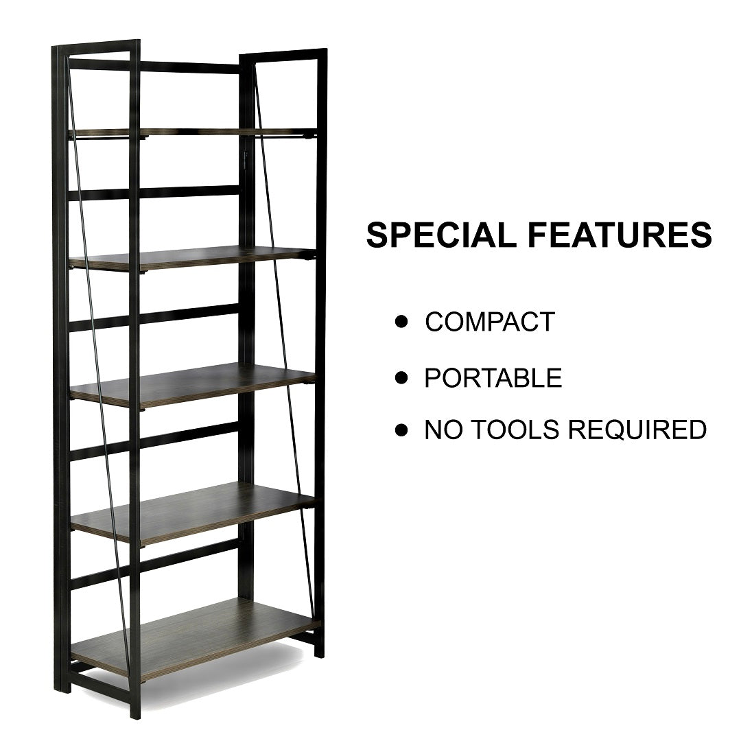 ARLAVYA Powder Coated and Engineered Wood 5-Tier Foldable Storage Rack Book Shelf Utility Organizer