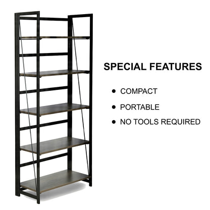 ARLAVYA Powder Coated and Engineered Wood 5-Tier Foldable Storage Rack Book Shelf Utility Organizer
