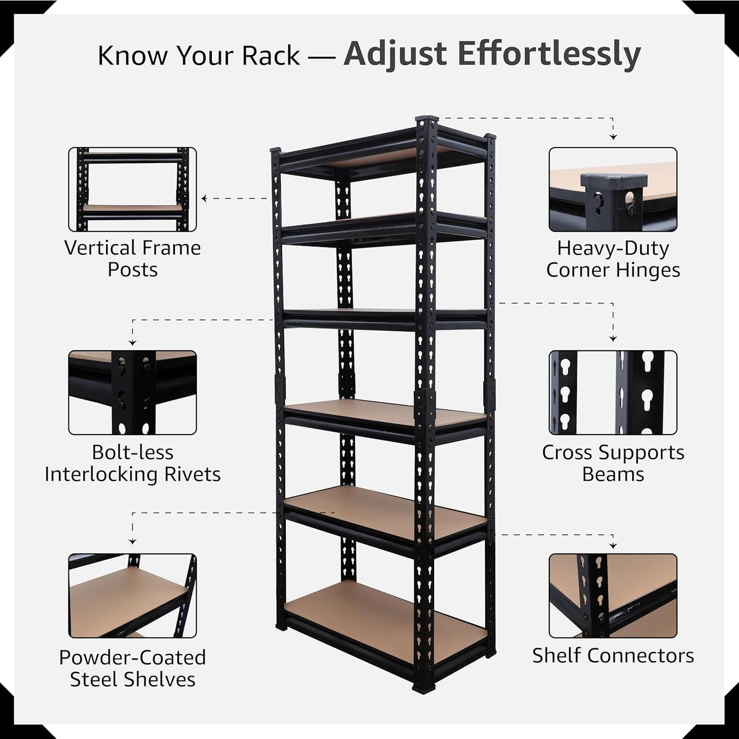 ARLAVYA Heavy Duty 6-Tier Multipurpose Adjustable Boltless Storage Rack and Shelves, Display Unit