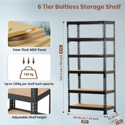 ARLAVYA Heavy Duty 6-Tier Multipurpose Adjustable Boltless Storage Rack and Shelves, Display Unit